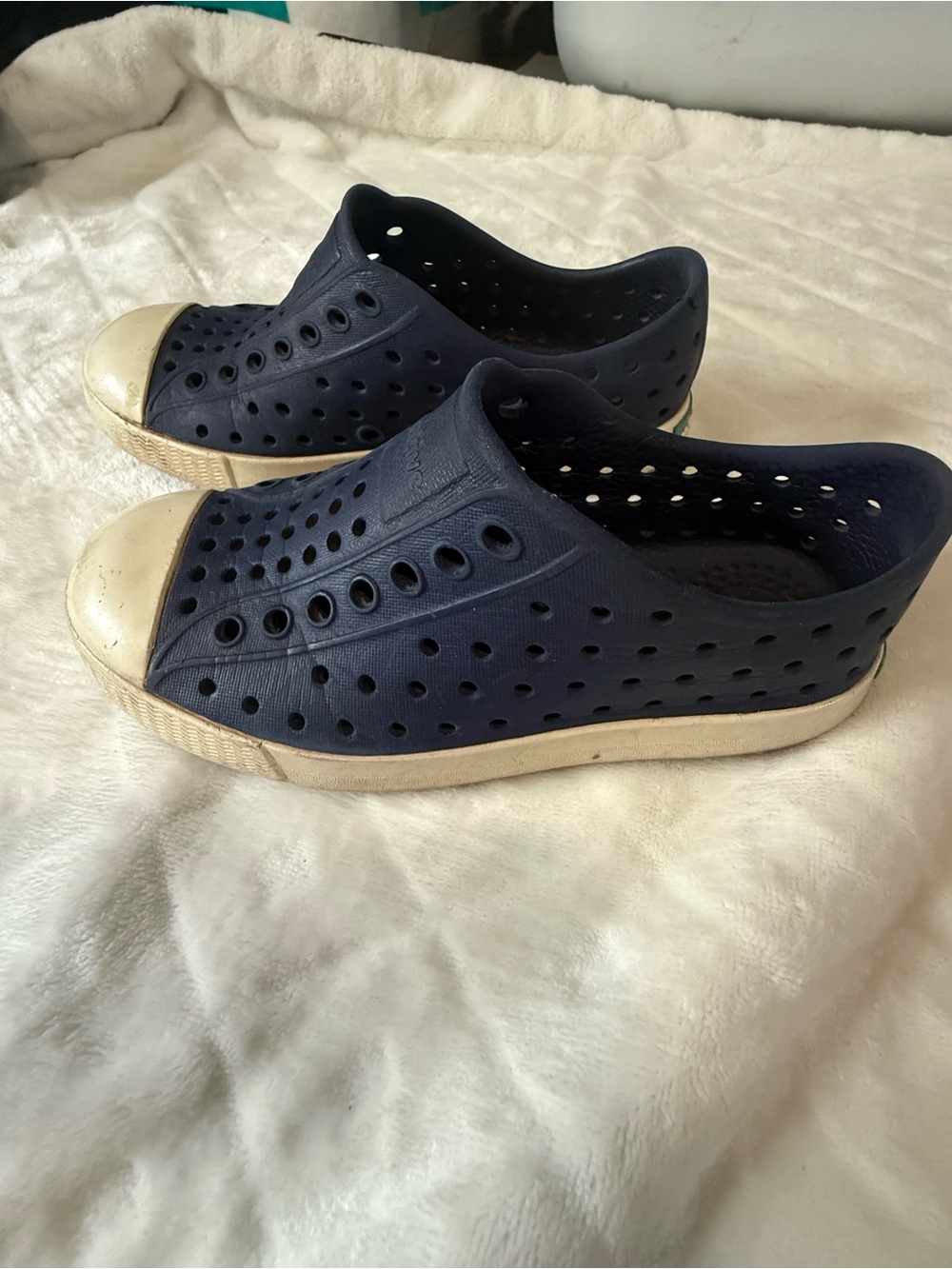 Native Shoes Kids Navy Blue and White Slip-On Water Shoes